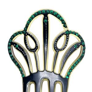 Antique Art‎ Nouveau Celluloid Hair Comb with Green Crystals